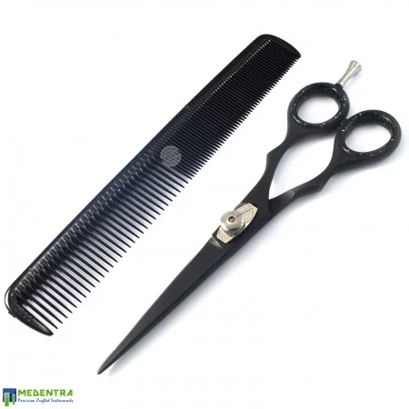 Black Hairdressing Scissors With Comb 