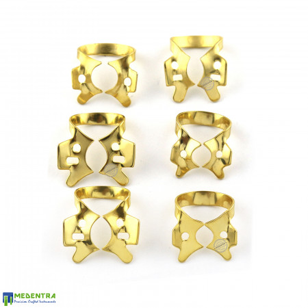 4Pcs Dental Rubber Dam Clamps Winged Gold Coated
